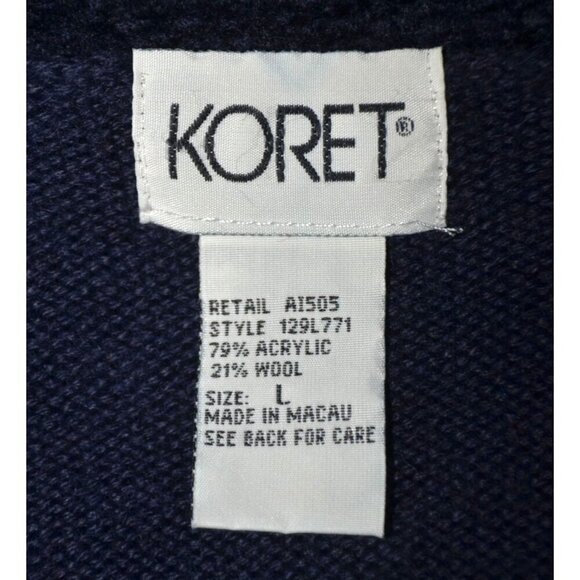 Vintage Koret Ladies L Blue Wool Blend Cardigan Vest Sweater Embroidered Floral - Picture 10 of 11